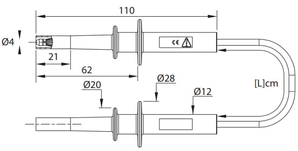 Mechanical Drawing - Cal Test Electronics CT3020 5kV Banana Plug Test Leads